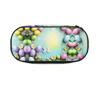 HJLUUFT Beauty case con stampa primaverile con scritta "Happy Easter Holiday", astuccio per matite e articoli di cancelleria, con cerniera