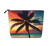 HJLUUFT Beauty case da viaggio con stampa tropicale con palme e tramonto sulla spiaggia, trousse per trucchi da donna, accessori per articoli da toeletta, nero, taglia unica, Nero , Taglia unica