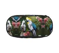 HJLUUFT Bella borsa per cosmetici con stampa di cacatua e fiori e uccellini, astuccio per cancelleria, astuccio kawaii con cerniera