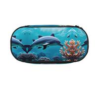HJLUUFT Bellissimo astuccio con stampa di delfini subacquei e corallo, semplice e robusto, multifunzionale, per cancelleria da ufficio