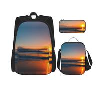 HJLUUFT Bellissimo set di 3 zaini con stampa di oceano, spaziosa borsa per la scuola con borsa per il pranzo e astuccio, elegante e pratico