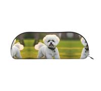 HJLUUFT Bichon Frise Dog on the grass borsa portaoggetti semicircolare - elegante astuccio e borsa per il trucco leggera adatta per ufficio, vita e viaggi