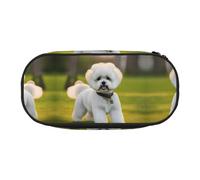 HJLUUFT Bichon Frise Dog on the grass print Pencil Case Semplice Robusto Multifunzionale Matita Borsa Ufficio Cancelleria Organizer