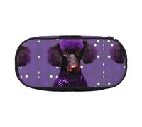 HJLUUFT Borsa per cosmetici con stampa a pois e barboncino viola, per cancelleria, astuccio per matite kawaii, borsa organizer con cerniera, nero, Taglia unica, Carino