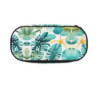 HJLUUFT Borsa per cosmetici con stampa a tema tropicale con piante da spiaggia e cancelleria Kawaii astuccio organizer con cerniera