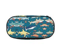 HJLUUFT Borsa per cosmetici con stampa a vela con squalo, astuccio per matite Kawaii con cerniera