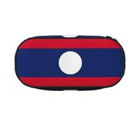 HJLUUFT Borsa per cosmetici con stampa bandiera del Laos, astuccio per matite Kawaii con cerniera