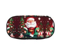 HJLUUFT Borsa per cosmetici con stampa di Babbo Natale, con scritta "Merry Christmas", astuccio per matite Kawaii, borsa organizer per gadget con cerniera