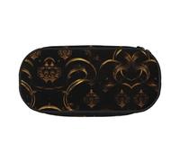 HJLUUFT Borsa per cosmetici con stampa di carta da parati, colore oro e nero, per cancelleria, Kawaii, con cerniera