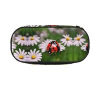 HJLUUFT Borsa per cosmetici con stampa di coccinelle e margherite, per cancelleria, astuccio kawaii con cerniera