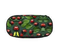HJLUUFT Borsa per cosmetici con stampa di foglie e coccinelle, astuccio per cancelleria Kawaii con cerniera