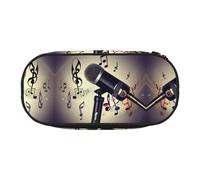 HJLUUFT Borsa per cosmetici con stampa di note musicali e microfono Kawaii astuccio per matite con cerniera