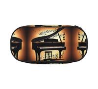 HJLUUFT Borsa per cosmetici con stampa di pianoforte, violino e note musicali, astuccio per cancelleria Kawaii con cerniera, nero, Taglia unica, Carino