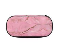 HJLUUFT Borsa per cosmetici con stampa effetto marmo rosa, astuccio per matite Kawaii con cerniera