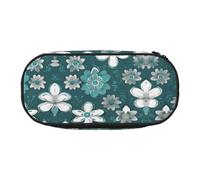 HJLUUFT Borsa per cosmetici con stampa floreale grigio e bianco foglia di tè Kawaii astuccio organizer con cerniera