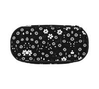 HJLUUFT Borsa per cosmetici con stampa floreale in bianco e nero con stampa floreale, astuccio per cancelleria Kawaii con cerniera