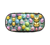 HJLUUFT Borsa per cosmetici con stampa Happy Easter Holiday - Astuccio per matite Kawaii con cerniera