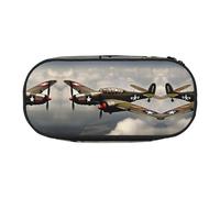 HJLUUFT Borsa per trucchi e cosmetici con stampa di aeroplano della Seconda Guerra Mondiale, Kawaii, astuccio organizer con cerniera