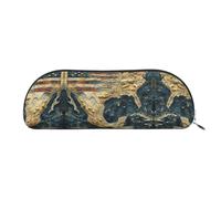 HJLUUFT Borsa portaoggetti semicircolare con mappa e bandiera degli Stati Uniti, elegante astuccio e borsa per il trucco leggera, adatta per ufficio, vita e viaggi, Argento, Taglia unica, Arte
