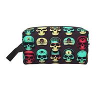 HJLUUFT Cool Retro Skull Head Grafica Stampa Toiletry Bag per Uomo Donna Viaggio Toiletry Organizer Bag per Adulti Porta Room Essentials, bianco, Taglia unica