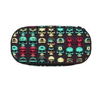 HJLUUFT Cool Retro Skull Head Grafica Stampa Trucco Cosmetici Borsa Cancelleria Kawaii Pencil Box Pouch Gadget Organizer Bag con Cerniera