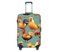 HJLUUFT Copertura per bagagli da viaggio con stampa di galline con gallo, copertura protettiva per valigia, lavabile, antigraffio, Nero , L