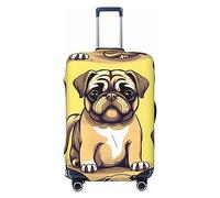 HJLUUFT Copertura per bagagli da viaggio con stampa di un cucciolo di carlino divertente in stile cartone animato, copertura protettiva per valigia, lavabile, antigraffio, Nero , L