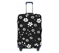 HJLUUFT Copertura per bagagli da viaggio con stampa floreale in bianco e nero con stampa floreale, copertura protettiva per valigia, lavabile, antigraffio, Nero , XL