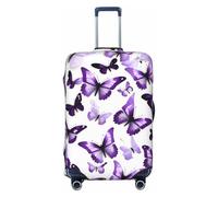 HJLUUFT Copertura per valigia, con stampa di farfalle bianche e viola, da viaggio, lavabile, antigraffio, Nero , S