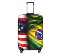 HJLUUFT Copertura per valigie con stampa di bandiere americane e brasiliane, protezione per bagagli da viaggio, lavabile, antigraffio, Nero , XL