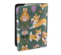 HJLUUFT Corgi, custodia per passaporto in pelle con stampa floreale e porta carte di credito, per donne e uomini, per la famiglia, da viaggio, Nero , Taglia unica
