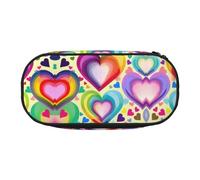 HJLUUFT Cuori in colori arcobaleno stampa Makeup Cosmetic Bag Stationary Kawaii Pencil Box Pouch Gadget Organizer Bag con cerniera