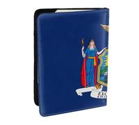 HJLUUFT Custodia per passaporto in pelle con stampa bandiera di New York, custodia per passaporto con porta carte di credito, per donne e uomini, per la famiglia, da viaggio, Nero , Taglia unica