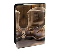 HJLUUFT Custodia per passaporto in pelle con stampa cappello da cowboy e stivali, custodia per passaporto con porta carte di credito, per donne e uomini, per la famiglia e i viaggi, Nero , Taglia