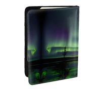 HJLUUFT Custodia per passaporto in pelle con stampa Dark Northern Lights per uomini e donne, portafoglio da viaggio per passaporto per famiglia