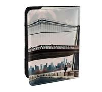 HJLUUFT Custodia per passaporto in pelle con stampa del ponte di Brooklyn, custodia per passaporto con porta carte di credito, per donne e uomini, per la famiglia, da viaggio, Nero , Taglia unica