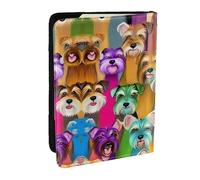 HJLUUFT Custodia per passaporto in pelle con stampa di cani Schnauzer con olio, custodia per passaporto con porta carte di credito, per donne e uomini, per la famiglia, da viaggio, Nero , Taglia unica