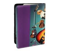 HJLUUFT Custodia per passaporto in pelle con stampa di chitarra musicale, per uomini e donne, custodia per passaporto da viaggio per famiglia, Nero , Taglia unica