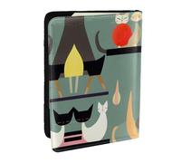 HJLUUFT Custodia per passaporto in pelle con stampa di gatti della metà del secolo moderno, custodia per passaporto con porta carte di credito, per donne e uomini, per la famiglia, da viaggio, Nero ,