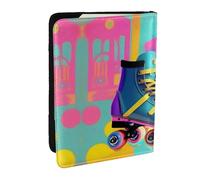 HJLUUFT Custodia per passaporto in pelle con stampa retrò colorata con pattini a rotelle, custodia per passaporto con porta carte di credito, per donne e uomini, per la famiglia e i viaggi, Nero ,