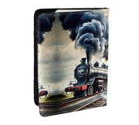 HJLUUFT Custodia per passaporto in pelle stampata con treno a vapore e nuvole per uomo e donna, portafoglio da viaggio per famiglia