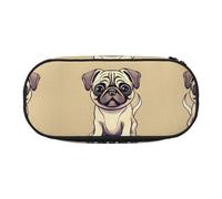 HJLUUFT Divertente astuccio con stampa di cuccioli di carlino cartone animato, semplice e robusto, multifunzionale, per cancelleria da ufficio