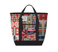 HJLUUFT England Symbolstote borsa con cerniera, borsa termica isolata, borse della spesa riutilizzabili, adatte per adulti per lavorare all'aperto, nero, taglia unica, Nero , Taglia unica