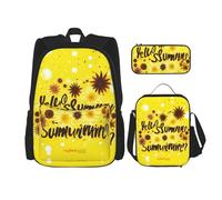 HJLUUFT Goodlooking Hello Nice Sunshines Set di 3 zaini, grande borsa per la scuola con portapranzo e astuccio, set zaino, elegante e pratico