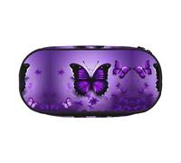 HJLUUFT Graziosa borsa per cosmetici con stampa di farfalle viola, astuccio per matite e articoli di cancelleria, con cerniera
