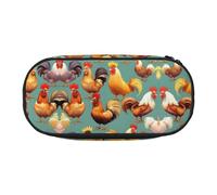 HJLUUFT Graziosa borsa per cosmetici con stampa di galline e gallo, astuccio per matite Kawaii con cerniera