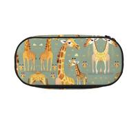 HJLUUFT Graziosa borsa per cosmetici con stampa di giraffe selvatiche in stile cartone animato, per cancelleria, astuccio kawaii, organizer per gadget con cerniera