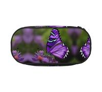 HJLUUFT Graziosa trousse viola con stampa a farfalla per cosmetici e articoli di cancelleria, astuccio per matite kawaii, borsa organizer per gadget con cerniera