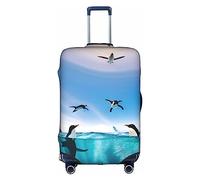 HJLUUFT Happy Penguin in the water elegante copertura per bagagli - Proteggi e personalizza la tua valigia con copertura approvata TSA, coperture per valigie per bagagli, bianco, Medium