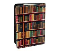 HJLUUFT Library Bookshelf Book Print Portafoglio passaporto in pelle per uomini e donne, custodia per passaporto da viaggio per famiglia, Nero , Taglia unica